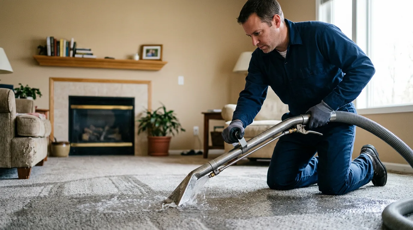 Water damage restoration technician working near Wood Ridge, NJ